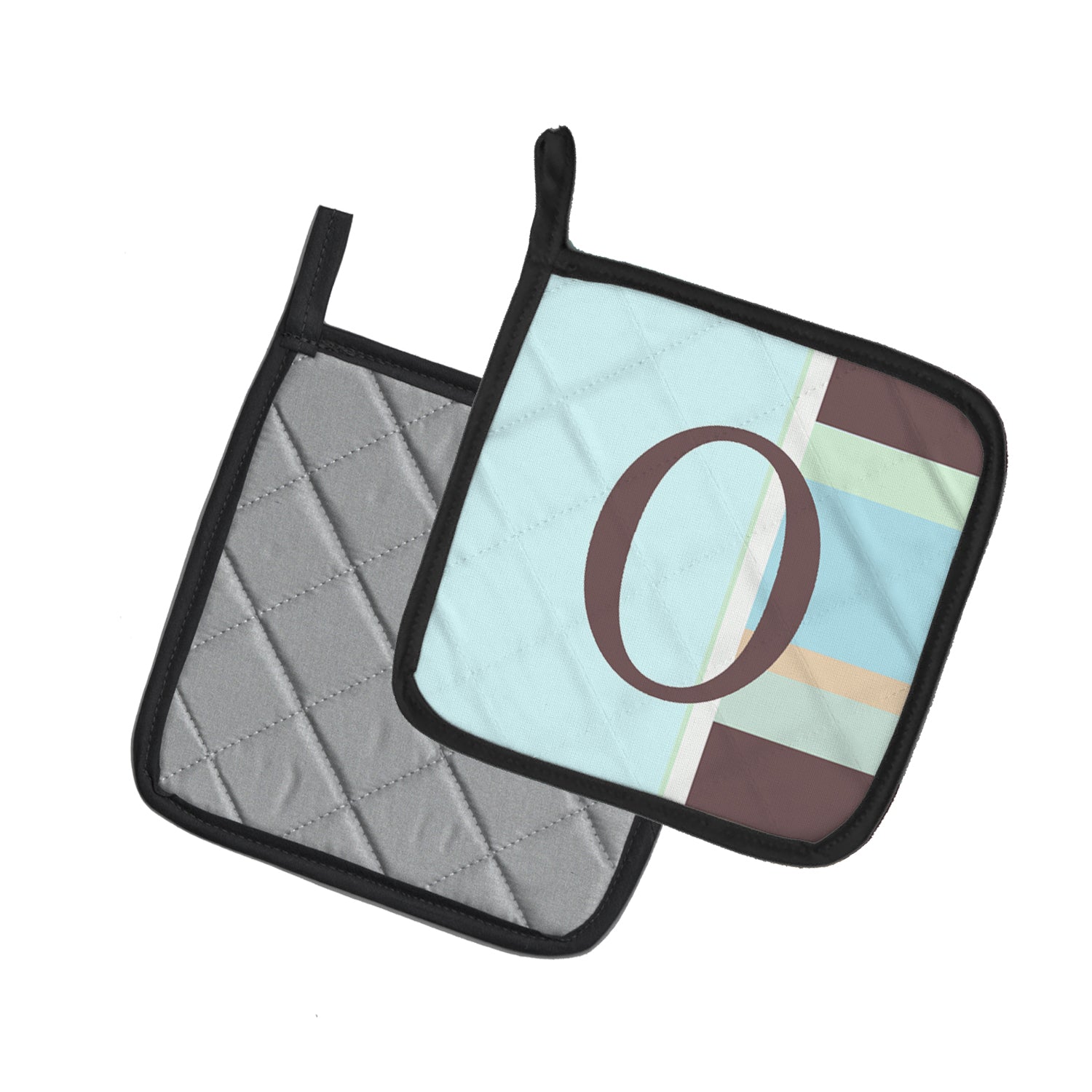 Letter O Initial Monogram - Blue Stripes Pot Holder Set of 2 Heat Resistant Quilted Hot Pads 7.5 x 7.5 Inch, Insulated Kitchen Trivets for Cooking & Baking
