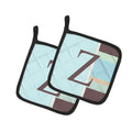 Letter Z Initial Monogram - Blue Stripes Pot Holder Set of 2 Heat Resistant Quilted Hot Pads 7.5 x 7.5 Inch, Insulated Kitchen Trivets for Cooking & Baking
