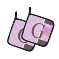 Letter G Initial Monogram - Pink Stripes Pot Holder Set of 2 Heat Resistant Quilted Hot Pads 7.5 x 7.5 Inch, Insulated Kitchen Trivets for Cooking & Baking