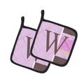 Letter W Initial Monogram - Pink Stripes Pot Holders - Set of 2 - Heat-Resistant Kitchen Essentials