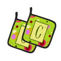 Letter C Monogram - Lime Green Pot Holder Set of 2 Heat Resistant Quilted Hot Pads 7.5 x 7.5 Inch, Insulated Kitchen Trivets for Cooking & Baking