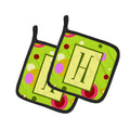 Letter H Monogram - Lime Green Pot Holder Set of 2 Heat Resistant Quilted Hot Pads 7.5 x 7.5 Inch, Insulated Kitchen Trivets for Cooking & Baking