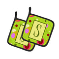 Letter S Monogram - Lime Green Pot Holder Set of 2 Heat Resistant Quilted Hot Pads 7.5 x 7.5 Inch, Insulated Kitchen Trivets for Cooking & Baking