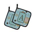 Letter A Monogram - Blue Dots Pot Holder Set of 2 Heat Resistant Quilted Hot Pads 7.5 x 7.5 Inch, Insulated Kitchen Trivets for Cooking & Baking