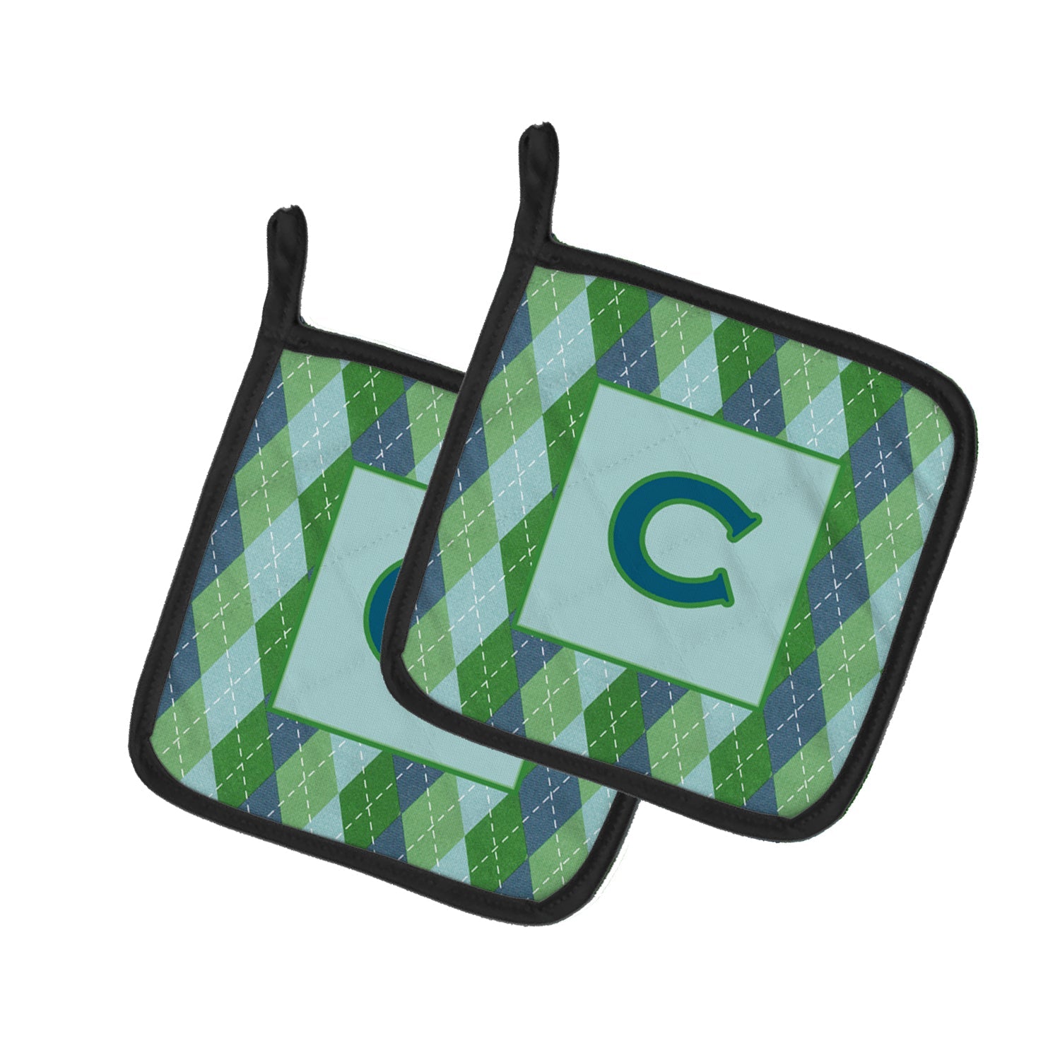 Letter C Initial Monogram - Blue Argoyle Pot Holder Set of 2 Heat Resistant Quilted Hot Pads 7.5 x 7.5 Inch, Insulated Kitchen Trivets for Cooking & Baking