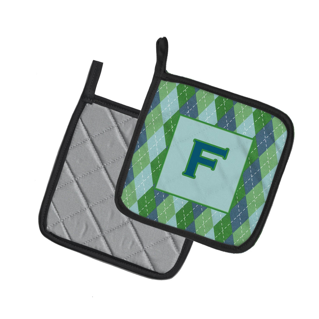 Letter F Initial Monogram - Blue Argoyle Pot Holder Set of 2 Heat Resistant Quilted Hot Pads 7.5 x 7.5 Inch, Insulated Kitchen Trivets for Cooking & Baking
