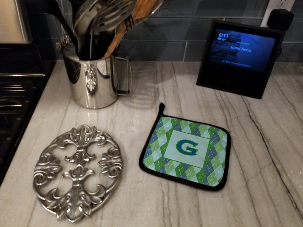Letter G Initial Monogram - Blue Argoyle Pot Holder Set of 2 Heat Resistant Quilted Hot Pads 7.5 x 7.5 Inch, Insulated Kitchen Trivets for Cooking & Baking