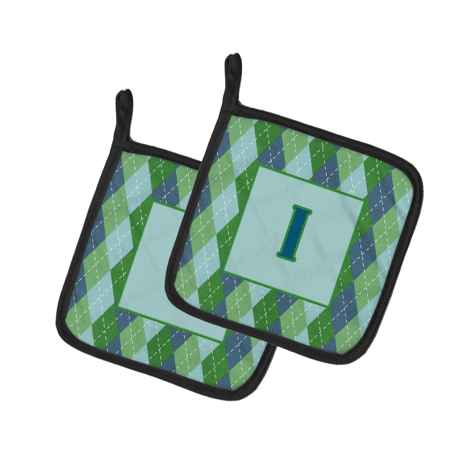 Letter I Initial Monogram - Blue Argoyle Pot Holder Set of 2 Heat Resistant Quilted Hot Pads 7.5 x 7.5 Inch, Insulated Kitchen Trivets for Cooking & Baking