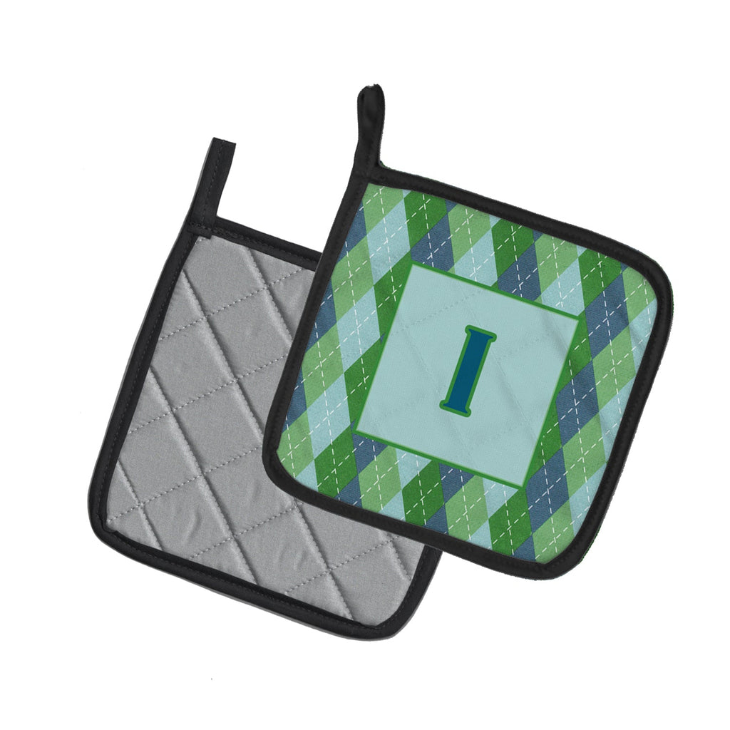 Letter I Initial Monogram - Blue Argoyle Pot Holder Set of 2 Heat Resistant Quilted Hot Pads 7.5 x 7.5 Inch, Insulated Kitchen Trivets for Cooking & Baking