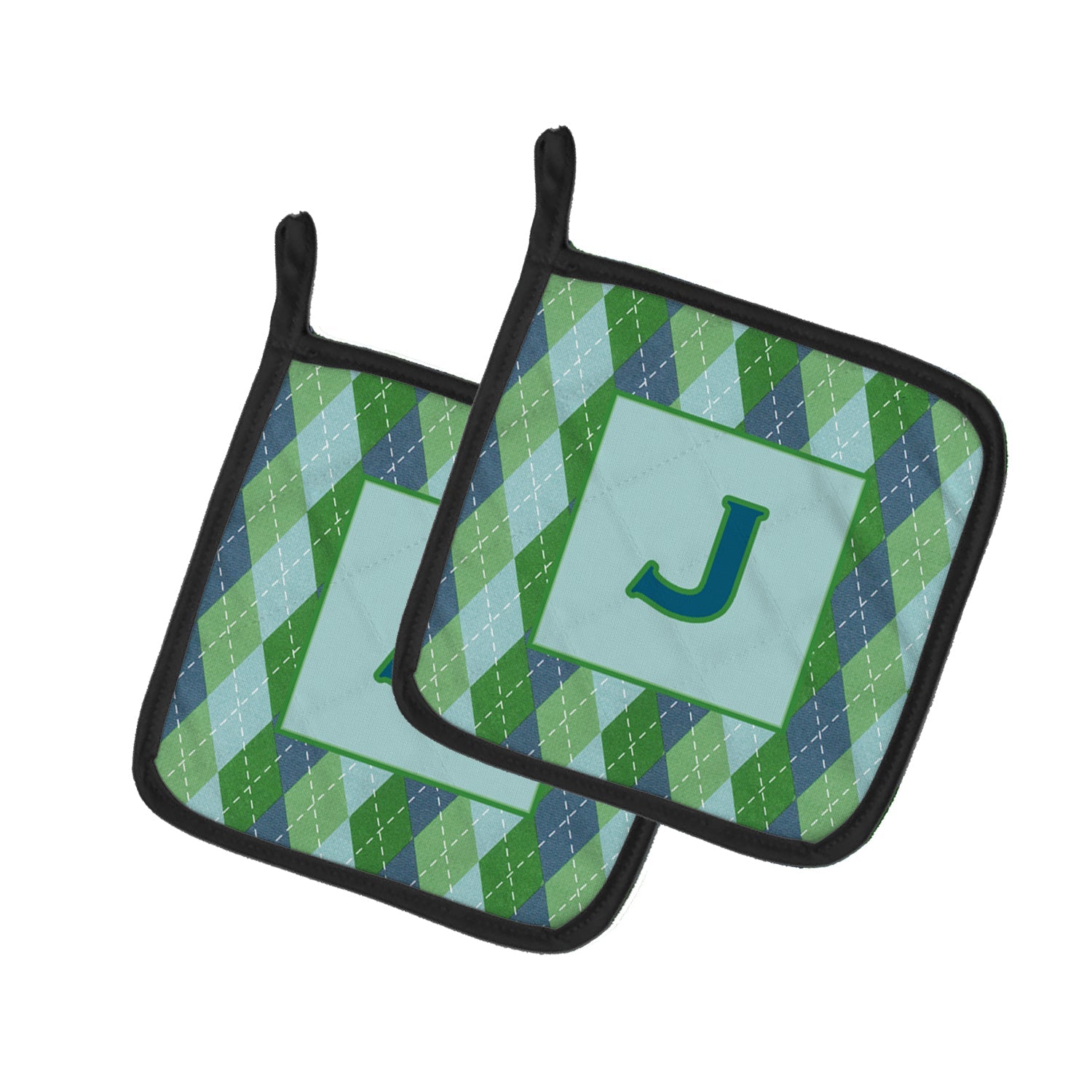Letter J Initial Monogram - Blue Argoyle Pot Holder Set of 2 Heat Resistant Quilted Hot Pads 7.5 x 7.5 Inch, Insulated Kitchen Trivets for Cooking & Baking