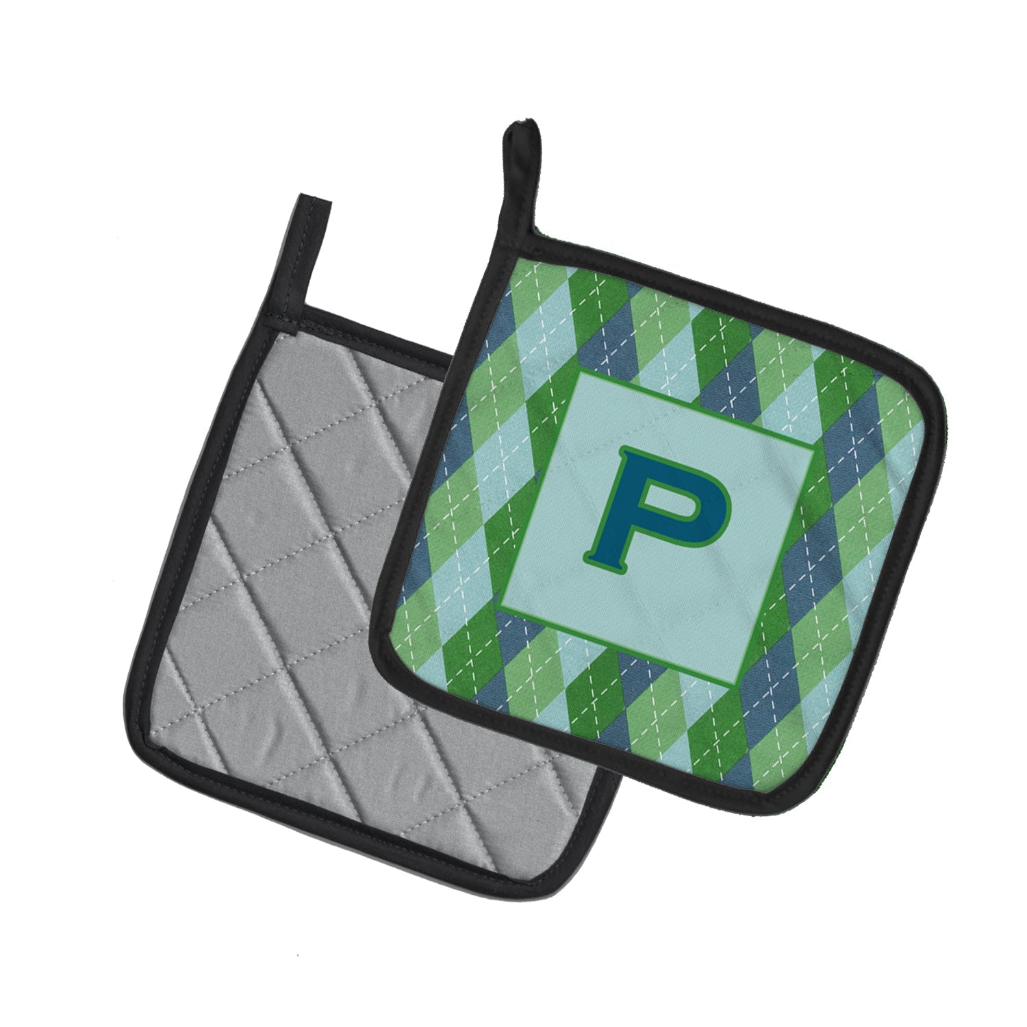 Letter P Initial Monogram - Blue Argoyle Pot Holder Set of 2 Heat Resistant Quilted Hot Pads 7.5 x 7.5 Inch, Insulated Kitchen Trivets for Cooking & Baking