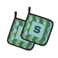 Letter S Initial Monogram - Blue Argoyle Pot Holder Set of 2 Heat Resistant Quilted Hot Pads 7.5 x 7.5 Inch, Insulated Kitchen Trivets for Cooking & Baking