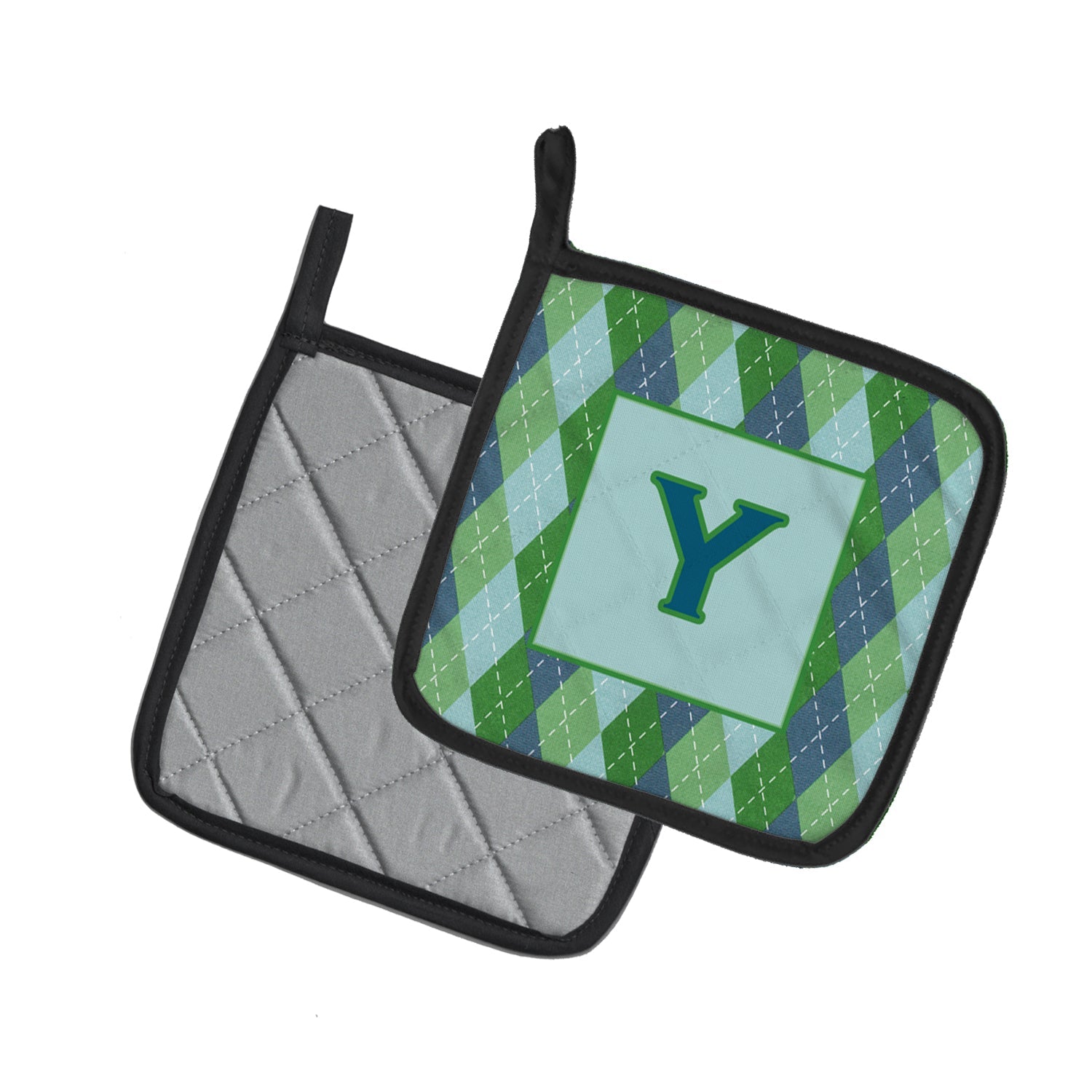 Letter Y Initial Monogram - Blue Argoyle Pot Holder Set of 2 Heat Resistant Quilted Hot Pads 7.5 x 7.5 Inch, Insulated Kitchen Trivets for Cooking & Baking