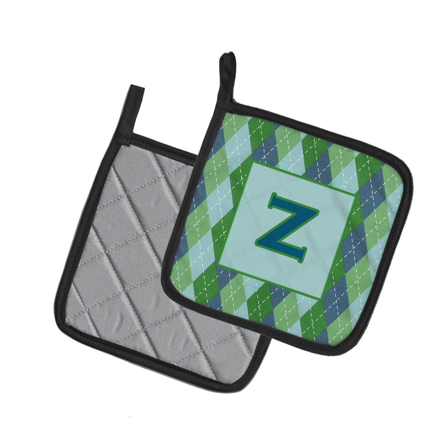 Letter Z Initial Monogram - Blue Argoyle Pot Holder Set of 2 Heat Resistant Quilted Hot Pads 7.5 x 7.5 Inch, Insulated Kitchen Trivets for Cooking & Baking