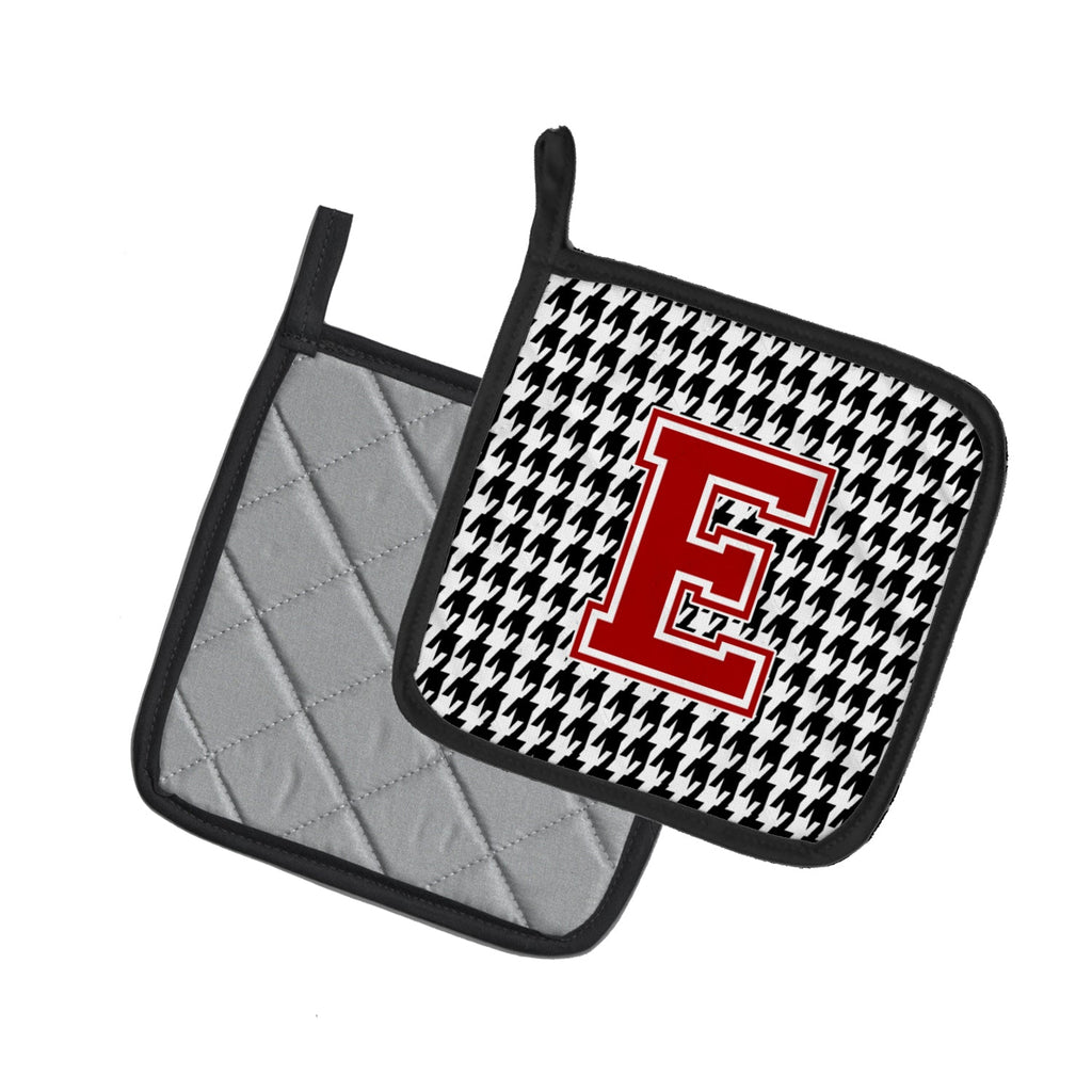 Letter E Monogram - Houndstooth Black Pot Holder Set of 2 Heat Resistant Quilted Hot Pads 7.5 x 7.5 Inch, Insulated Kitchen Trivets for Cooking & Baking