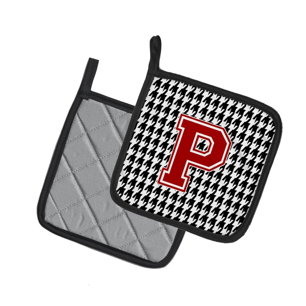 Letter P Monogram - Houndstooth Black Pot Holder Set of 2 Heat Resistant Quilted Hot Pads 7.5 x 7.5 Inch, Insulated Kitchen Trivets for Cooking & Baking