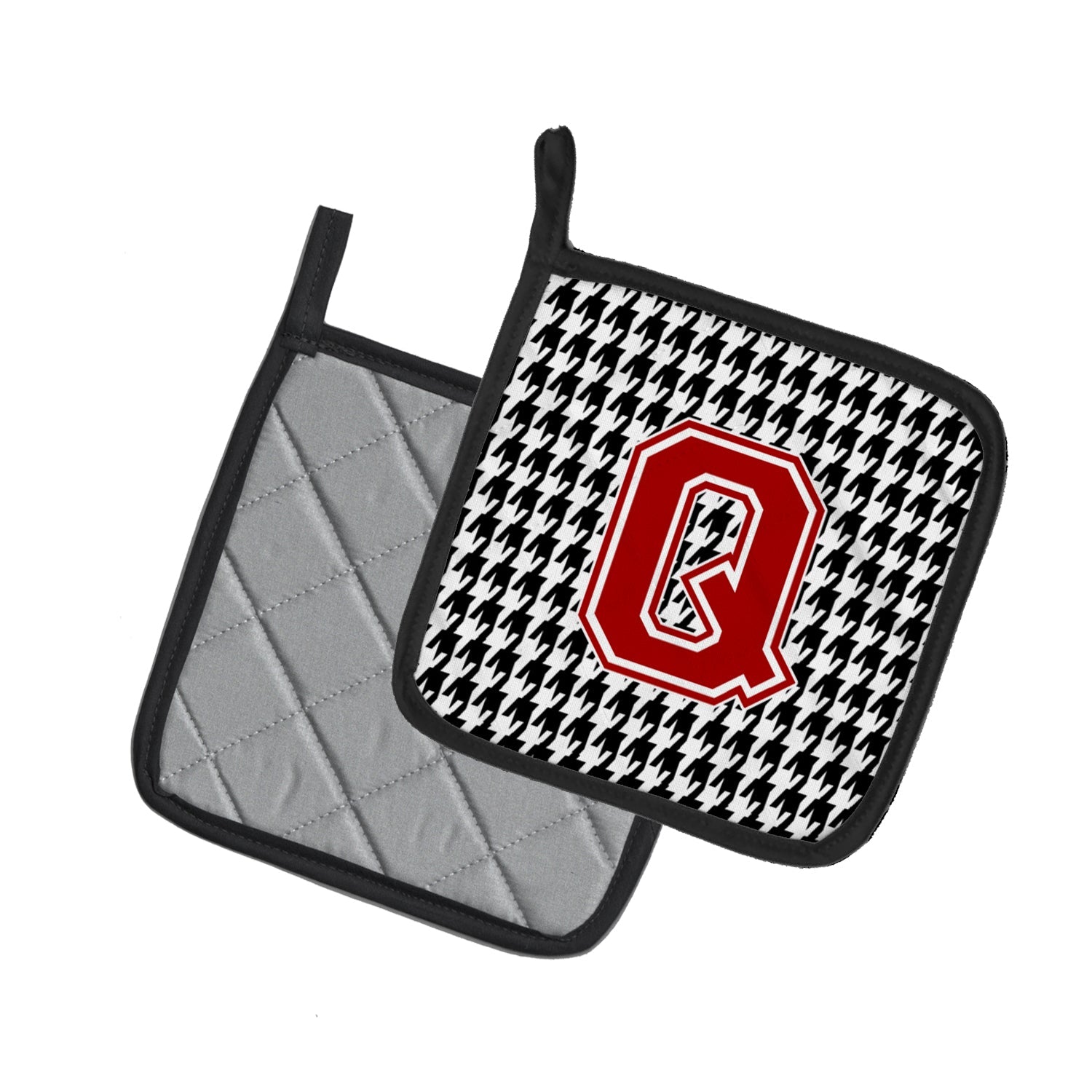 Letter Q Monogram - Houndstooth Black Pot Holder Set of 2 Heat Resistant Quilted Hot Pads 7.5 x 7.5 Inch, Insulated Kitchen Trivets for Cooking & Baking