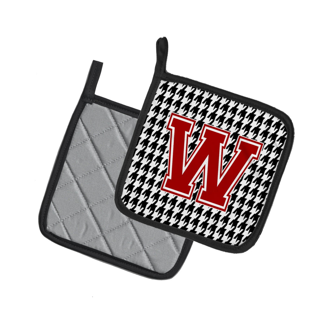 Letter W Monogram - Houndstooth Black Pot Holder Set of 2 Heat Resistant Quilted Hot Pads 7.5 x 7.5 Inch, Insulated Kitchen Trivets for Cooking & Baking