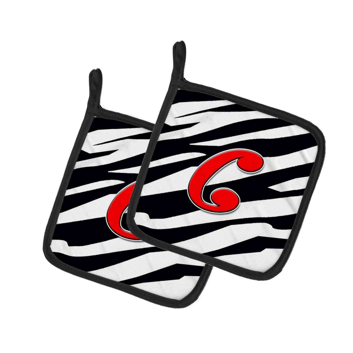 Letter C Initial Monogram - Zebra Red Pot Holder Set of 2 Heat Resistant Quilted Hot Pads 7.5 x 7.5 Inch, Insulated Kitchen Trivets for Cooking & Baking