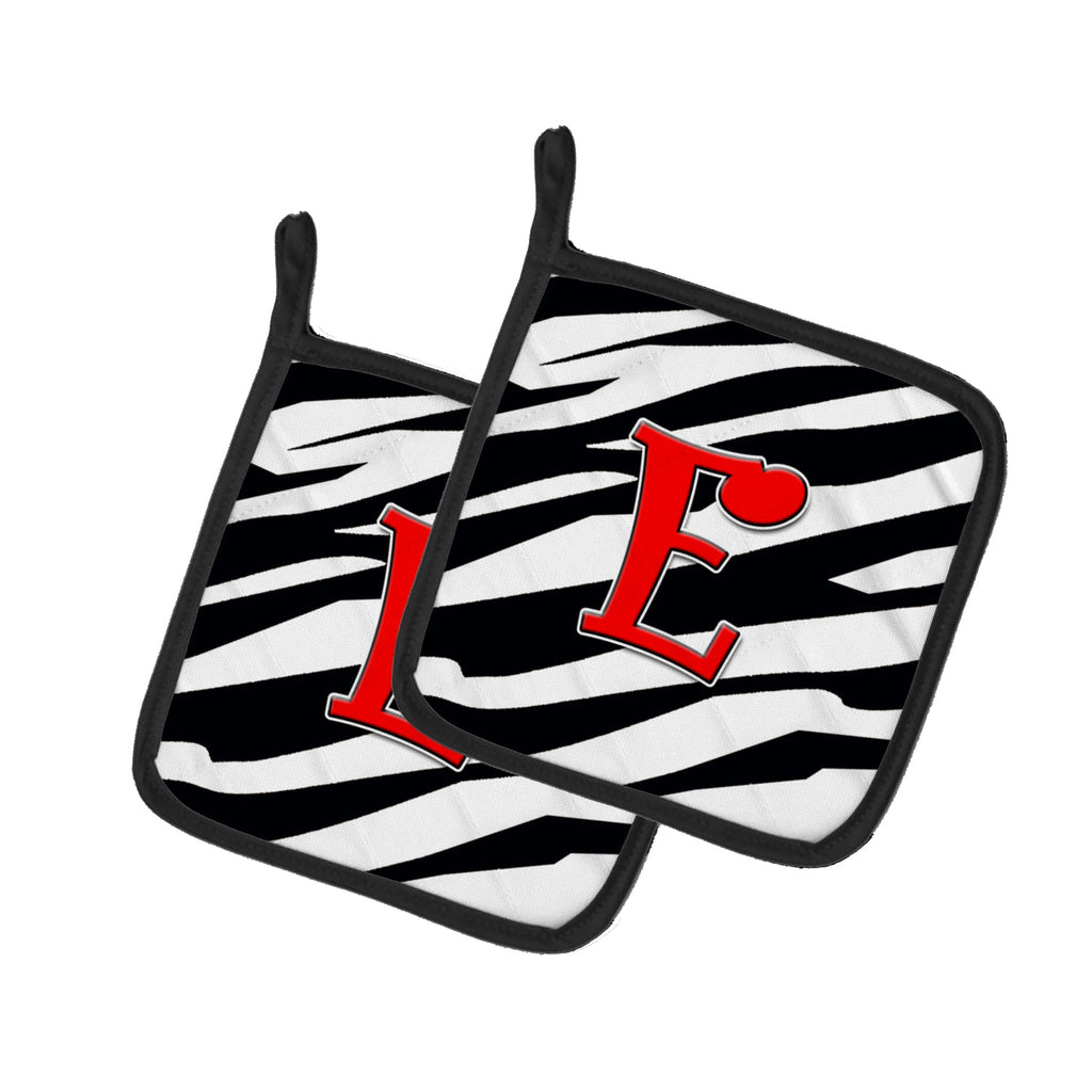Letter E Initial Monogram - Zebra Red Pot Holder Set of 2 Heat Resistant Quilted Hot Pads 7.5 x 7.5 Inch, Insulated Kitchen Trivets for Cooking & Baking