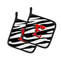 Letter E Initial Monogram - Zebra Red Pot Holder Set of 2 Heat Resistant Quilted Hot Pads 7.5 x 7.5 Inch, Insulated Kitchen Trivets for Cooking & Baking