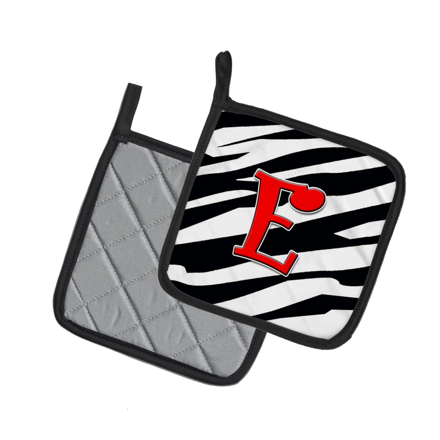 Letter E Initial Monogram - Zebra Red Pot Holder Set of 2 Heat Resistant Quilted Hot Pads 7.5 x 7.5 Inch, Insulated Kitchen Trivets for Cooking & Baking