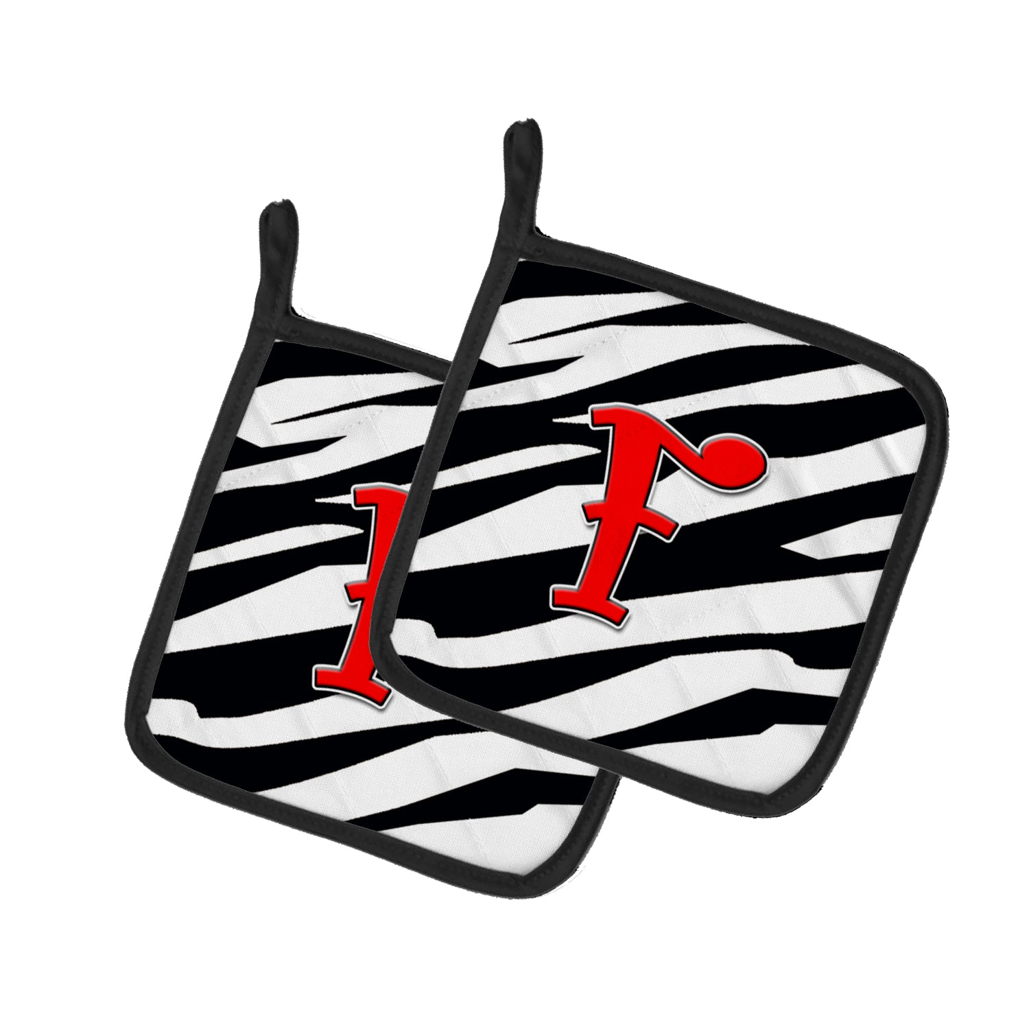 Letter F Initial Monogram - Zebra Red Pot Holder Set of 2 Heat Resistant Quilted Hot Pads 7.5 x 7.5 Inch, Insulated Kitchen Trivets for Cooking & Baking