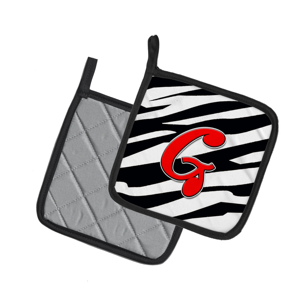 Letter G Initial Monogram - Zebra Red Pot Holder Set of 2 Heat Resistant Quilted Hot Pads 7.5 x 7.5 Inch, Insulated Kitchen Trivets for Cooking & Baking