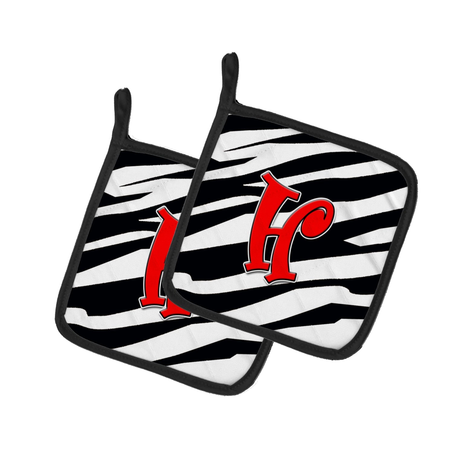 Letter H Initial Monogram - Zebra Red Pot Holder Set of 2 Heat Resistant Quilted Hot Pads 7.5 x 7.5 Inch, Insulated Kitchen Trivets for Cooking & Baking