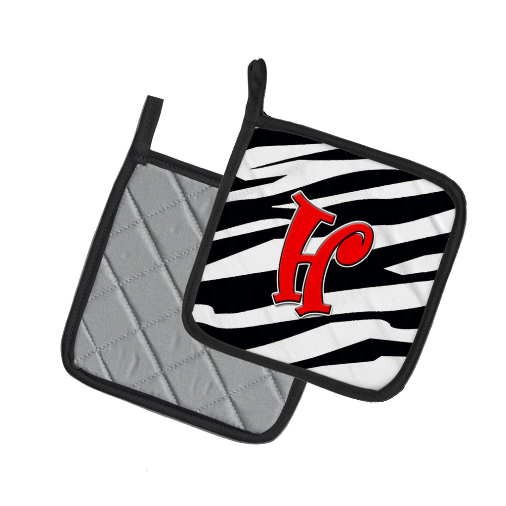 Letter H Initial Monogram - Zebra Red Pot Holder Set of 2 Heat Resistant Quilted Hot Pads 7.5 x 7.5 Inch, Insulated Kitchen Trivets for Cooking & Baking