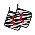 Letter L Initial Monogram - Zebra Red Pot Holder Set of 2 Heat Resistant Quilted Hot Pads 7.5 x 7.5 Inch, Insulated Kitchen Trivets for Cooking & Baking
