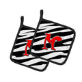 Letter M Initial Monogram - Zebra Red Pot Holder Set of 2 Heat Resistant Quilted Hot Pads 7.5 x 7.5 Inch, Insulated Kitchen Trivets for Cooking & Baking
