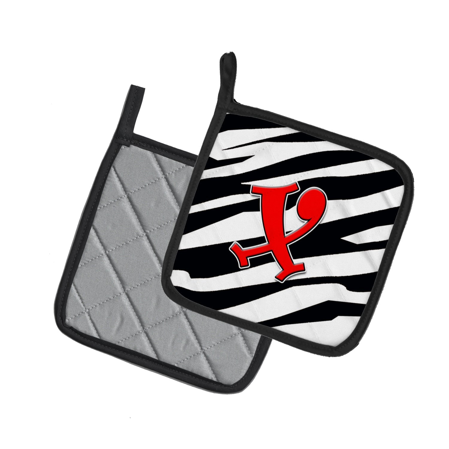 Letter X Initial Monogram - Zebra Red Pot Holder Set of 2 Heat Resistant Quilted Hot Pads 7.5 x 7.5 Inch, Insulated Kitchen Trivets for Cooking & Baking