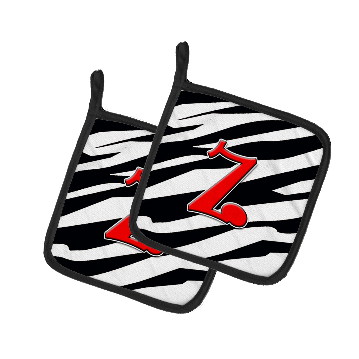 Letter Z Initial Monogram - Zebra Red Pot Holder Set of 2 Heat Resistant Quilted Hot Pads 7.5 x 7.5 Inch, Insulated Kitchen Trivets for Cooking & Baking