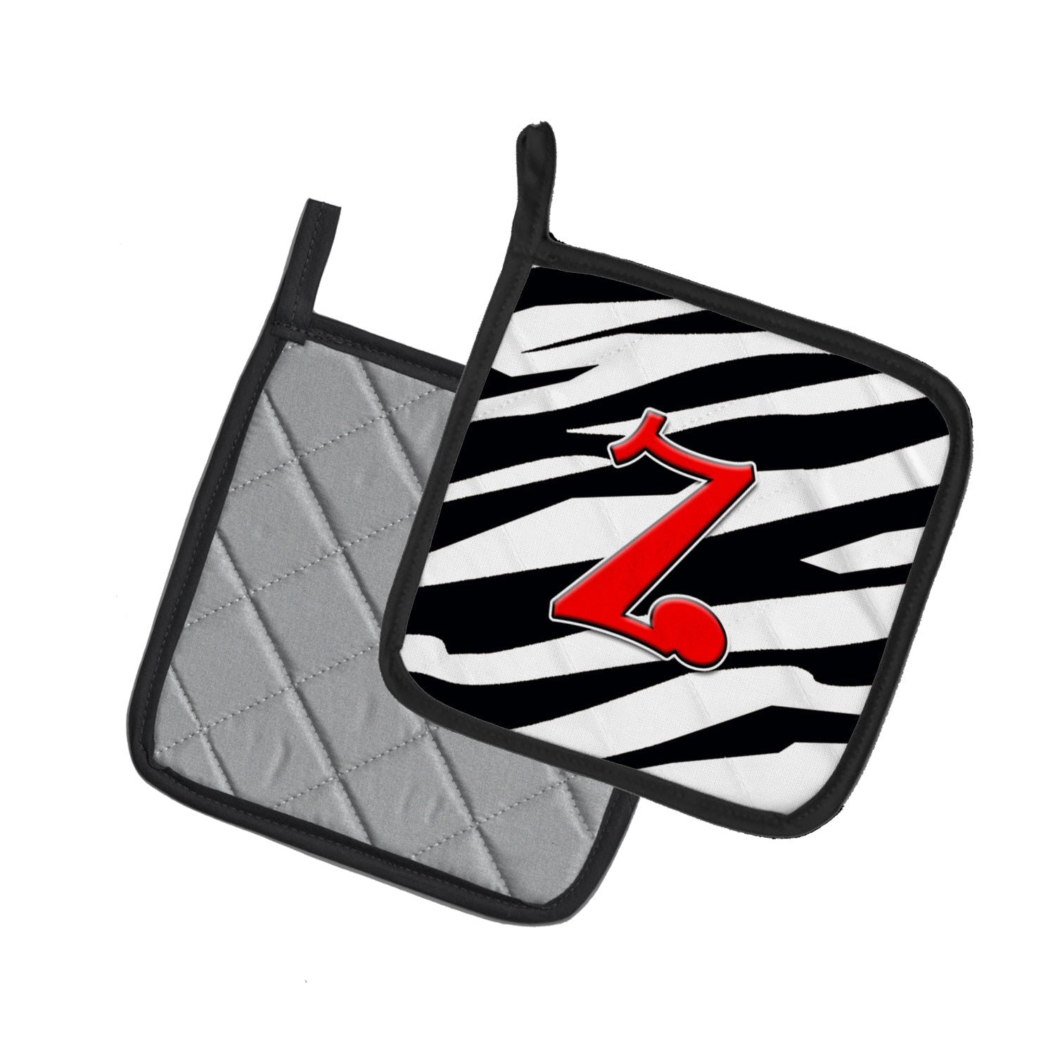 Letter Z Initial Monogram - Zebra Red Pot Holder Set of 2 Heat Resistant Quilted Hot Pads 7.5 x 7.5 Inch, Insulated Kitchen Trivets for Cooking & Baking