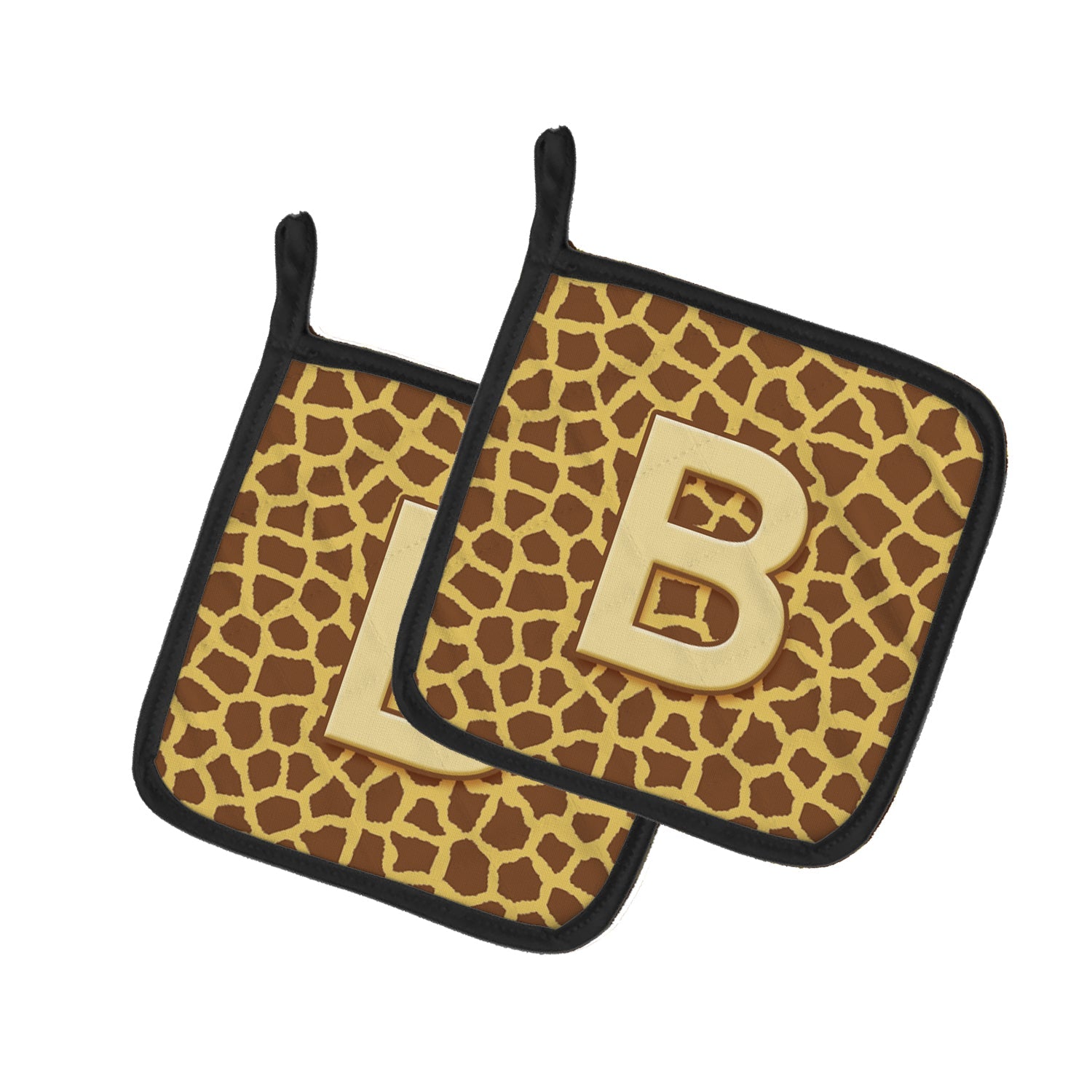 Letter C Initial Monogram - Giraffe Pot Holder Set of 2 Heat Resistant Quilted Hot Pads 7.5 x 7.5 Inch, Insulated Kitchen Trivets for Cooking & Baking