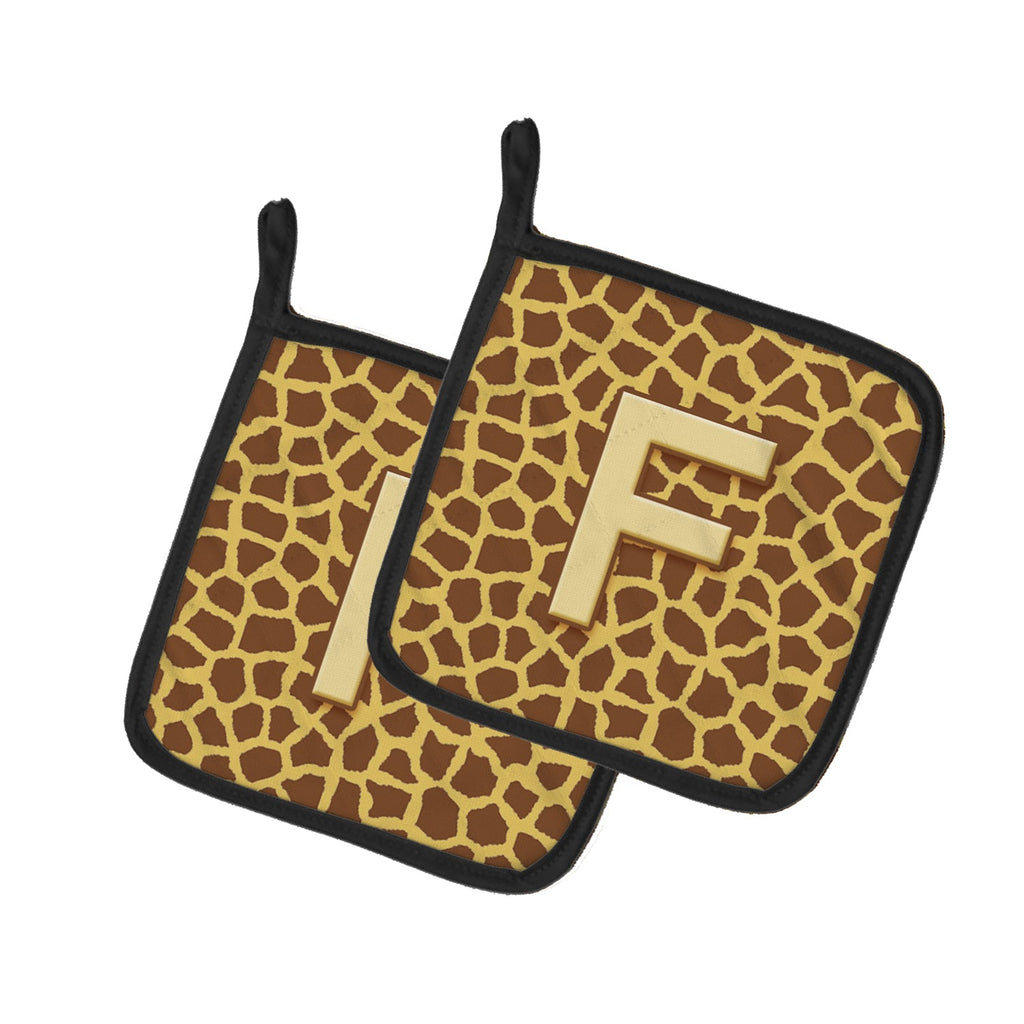 Letter F Initial Monogram - Giraffe Pot Holder Set of 2 Heat Resistant Quilted Hot Pads 7.5 x 7.5 Inch, Insulated Kitchen Trivets for Cooking & Baking