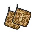 Letter I Initial Monogram - Giraffe Pot Holder Set of 2 Heat Resistant Quilted Hot Pads 7.5 x 7.5 Inch, Insulated Kitchen Trivets for Cooking & Baking