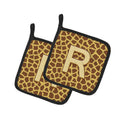 Letter R Initial Monogram - Giraffe Pot Holder Set of 2 Heat Resistant Quilted Hot Pads 7.5 x 7.5 Inch, Insulated Kitchen Trivets for Cooking & Baking