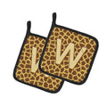 Letter W Initial Monogram - Giraffe Pot Holder Set of 2 Heat Resistant Quilted Hot Pads 7.5 x 7.5 Inch, Insulated Kitchen Trivets for Cooking & Baking