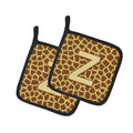 Letter Z Initial Monogram - Giraffe Pot Holder Set of 2 Heat Resistant Quilted Hot Pads 7.5 x 7.5 Inch, Insulated Kitchen Trivets for Cooking & Baking