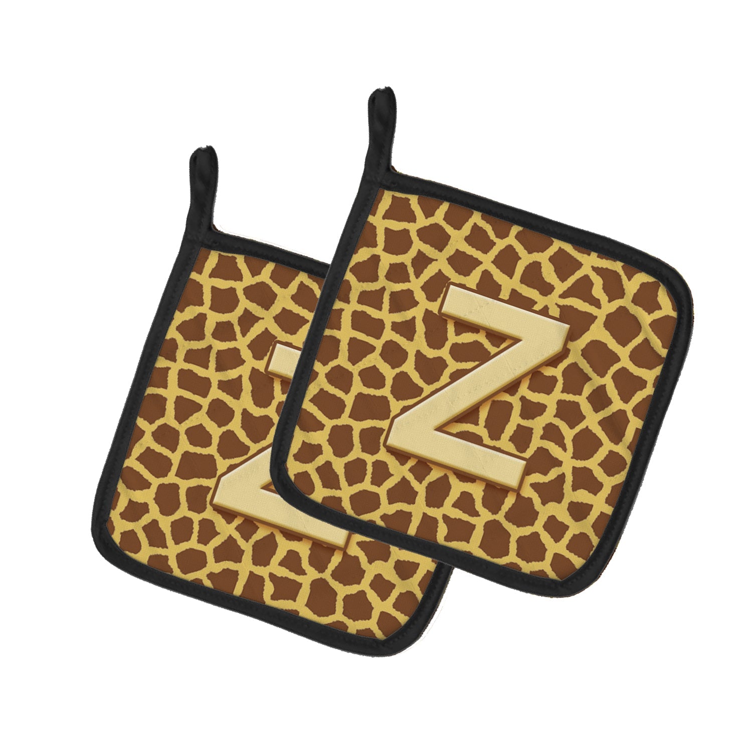 Letter Z Initial Monogram - Giraffe Pot Holder Set of 2 Heat Resistant Quilted Hot Pads 7.5 x 7.5 Inch, Insulated Kitchen Trivets for Cooking & Baking
