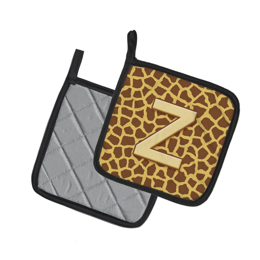 Letter Z Initial Monogram - Giraffe Pot Holder Set of 2 Heat Resistant Quilted Hot Pads 7.5 x 7.5 Inch, Insulated Kitchen Trivets for Cooking & Baking