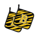 Letter B Initial Tiger Stripe - Black Gold  Pot Holder Set of 2 Heat Resistant Quilted Hot Pads 7.5 x 7.5 Inch, Insulated Kitchen Trivets for Cooking & Baking