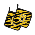 Letter O Initial Tiger Stripe - Black Gold  Pot Holder Set of 2 Heat Resistant Quilted Hot Pads 7.5 x 7.5 Inch, Insulated Kitchen Trivets for Cooking & Baking
