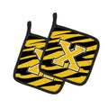 Letter X Initial Tiger Stripe - Black Gold  Pot Holder Set of 2 Heat Resistant Quilted Hot Pads 7.5 x 7.5 Inch, Insulated Kitchen Trivets for Cooking & Baking