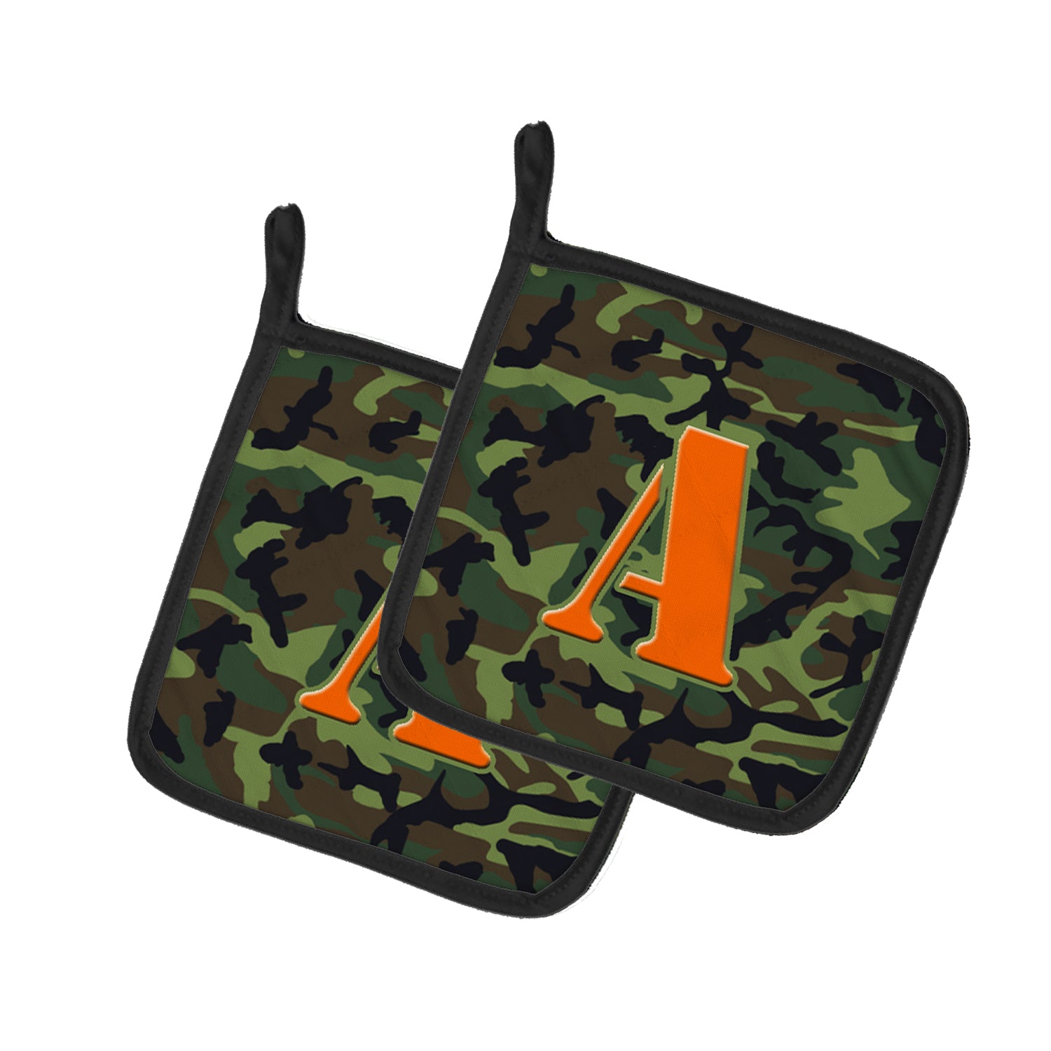 Letter A Monogram - Camo Green Pot Holder Set of 2 Heat Resistant Quilted Hot Pads 7.5 x 7.5 Inch, Insulated Kitchen Trivets for Cooking & Baking