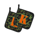 Letter K Monogram - Camo Green Pot Holder Set of 2 Heat Resistant Quilted Hot Pads 7.5 x 7.5 Inch, Insulated Kitchen Trivets for Cooking & Baking