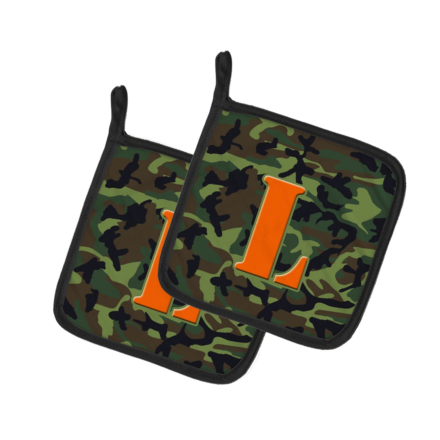 Letter L Monogram - Camo Green Pot Holder Set of 2 Heat Resistant Quilted Hot Pads 7.5 x 7.5 Inch, Insulated Kitchen Trivets for Cooking & Baking