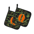 Letter Q Monogram - Camo Green Pot Holder Set of 2 Heat Resistant Quilted Hot Pads 7.5 x 7.5 Inch, Insulated Kitchen Trivets for Cooking & Baking